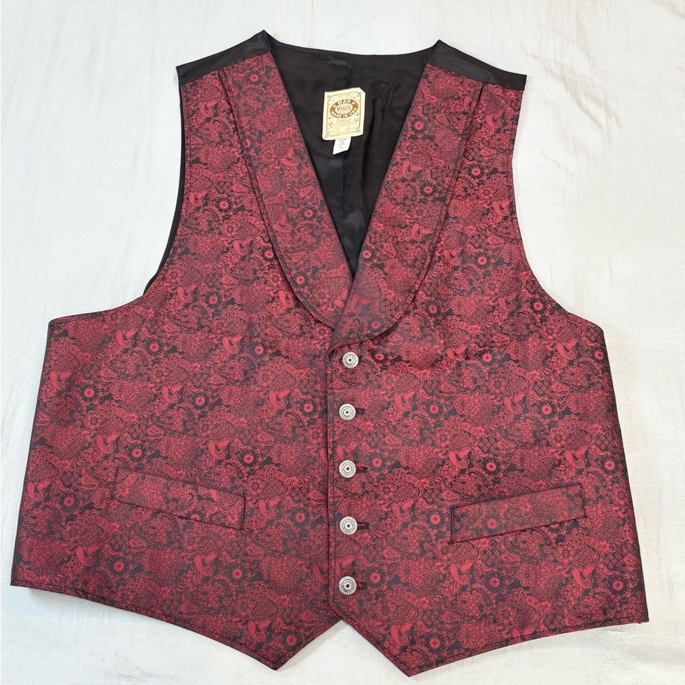 Wah Maker Frontier Vest Men’s Large Red Paisley Print   Saloon Cowboy Western